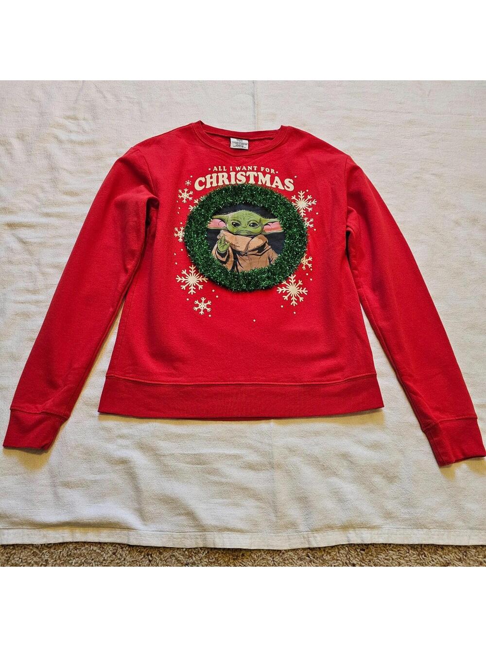 Star Wars Yoda Sweatshirt Long Sleeve Christmas Wreath Holiday Winter Boys M